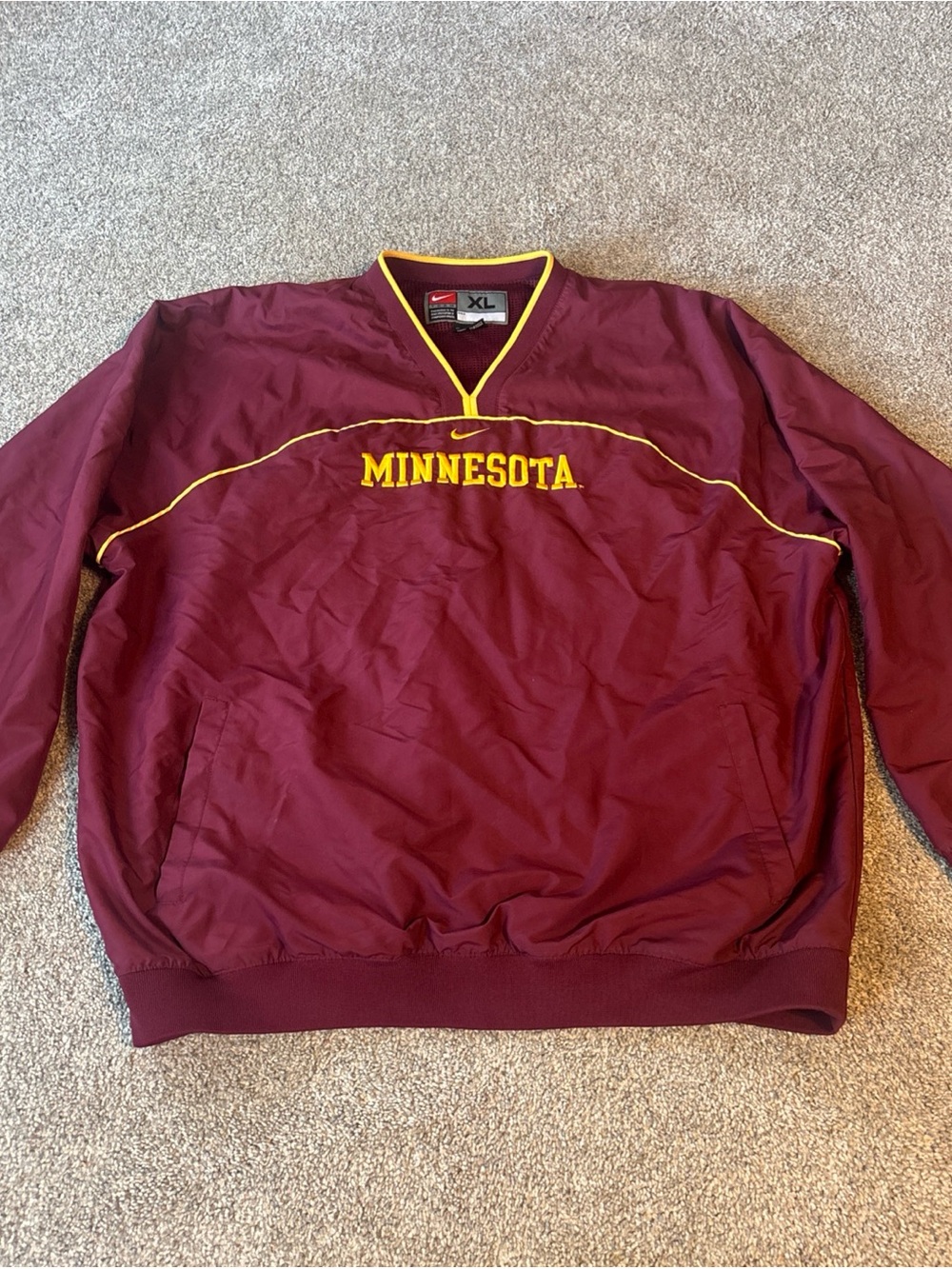 Vintage Nike Team Minnesota Golden Gophers Pullover Windbreaker Jacket XL Maroon